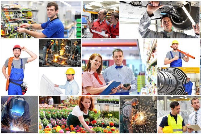 Collage mit verschiedenen Berufen – Arbeiter im Handel,Industrie